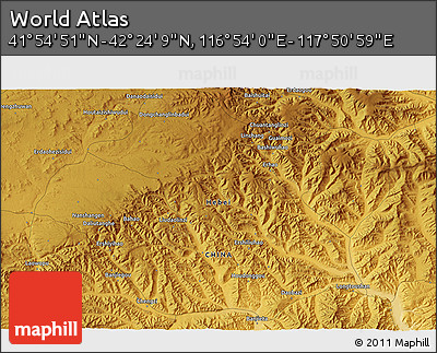 Physical 3D Map of the Area around 42° 9' 30" N, 117° 22' 30" E
