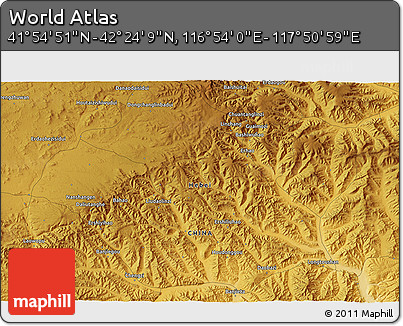 Physical 3D Map of the Area around 42° 9' 30" N, 117° 22' 30" E