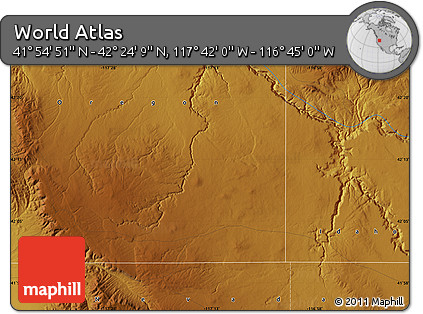 Physical Map of the Area around 42° 9' 30" N, 117° 13' 29" W