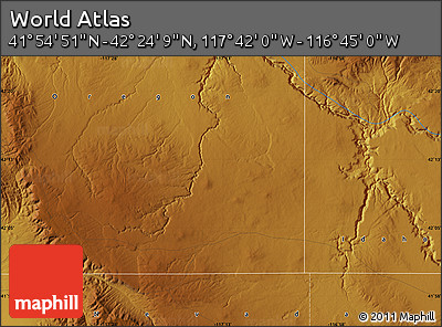Physical Map of the Area around 42° 9' 30" N, 117° 13' 29" W