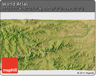Satellite 3D Map of the Area around 42° 9' 30" N, 118° 13' 29" E