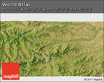 Satellite 3D Map of the Area around 42° 9' 30" N, 118° 13' 29" E