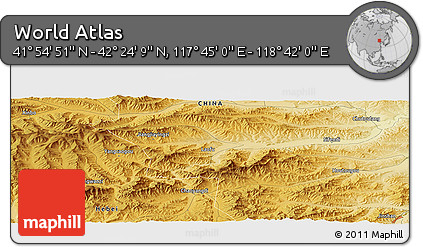 Physical Panoramic Map of the Area around 42° 9' 30" N, 118° 13' 29" E