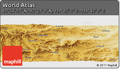 Physical Panoramic Map of the Area around 42° 9' 30" N, 118° 13' 29" E