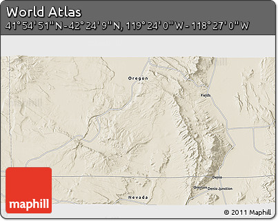 Shaded Relief 3D Map of the Area around 42° 9' 30" N, 118° 55' 30" W