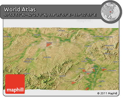 Satellite 3D Map of the Area around 42° 9' 30" N, 119° 4' 29" E