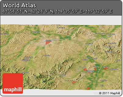 Satellite 3D Map of the Area around 42° 9' 30" N, 119° 4' 29" E