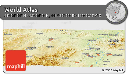 Physical Panoramic Map of the Area around 42° 9' 30" N, 119° 4' 29" E