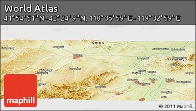 Physical Panoramic Map of the Area around 42° 9' 30" N, 119° 4' 29" E