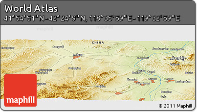 Physical Panoramic Map of the Area around 42° 9' 30" N, 119° 4' 29" E