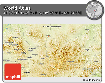 Physical 3D Map of the Area around 42° 9' 30" N, 119° 55' 30" E