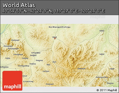 Physical 3D Map of the Area around 42° 9' 30" N, 119° 55' 30" E