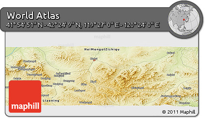 Physical Panoramic Map of the Area around 42° 9' 30" N, 119° 55' 30" E