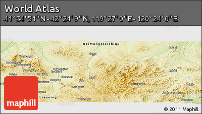 Physical Panoramic Map of the Area around 42° 9' 30" N, 119° 55' 30" E