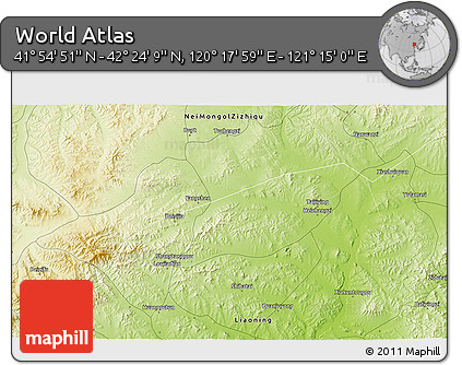 Physical 3D Map of the Area around 42° 9' 30" N, 120° 46' 30" E