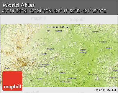 Physical 3D Map of the Area around 42° 9' 30" N, 120° 46' 30" E