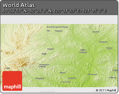 Physical 3D Map of the Area around 42° 9' 30" N, 120° 46' 30" E