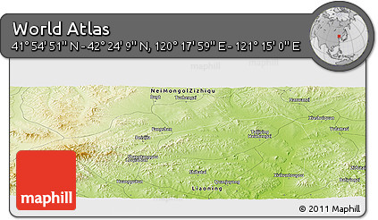 Physical Panoramic Map of the Area around 42° 9' 30" N, 120° 46' 30" E