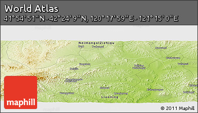 Physical Panoramic Map of the Area around 42° 9' 30" N, 120° 46' 30" E