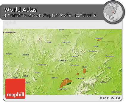 Physical 3D Map of the Area around 42° 9' 30" N, 121° 37' 30" E