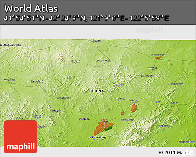 Physical 3D Map of the Area around 42° 9' 30" N, 121° 37' 30" E