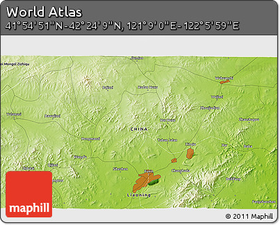 Physical 3D Map of the Area around 42° 9' 30" N, 121° 37' 30" E