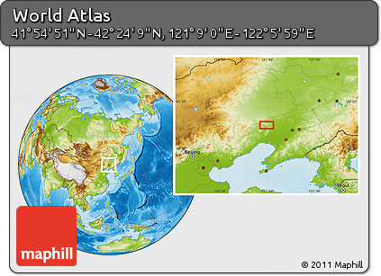 Physical Location Map of the Area around 42° 9' 30" N, 121° 37' 30" E