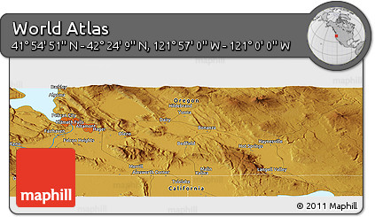 Physical Panoramic Map of the Area around 42° 9' 30" N, 121° 28' 29" W