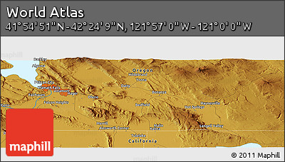 Physical Panoramic Map of the Area around 42° 9' 30" N, 121° 28' 29" W