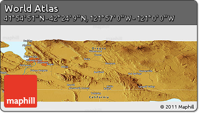 Physical Panoramic Map of the Area around 42° 9' 30" N, 121° 28' 29" W