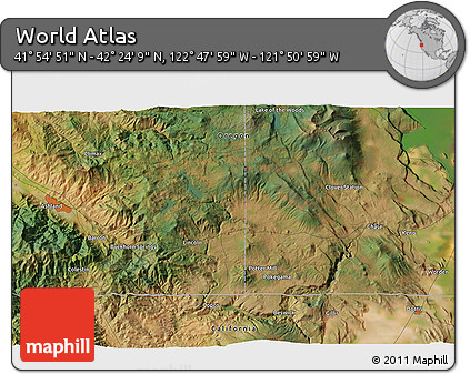 Satellite 3D Map of the Area around 42° 9' 30" N, 122° 19' 29" W