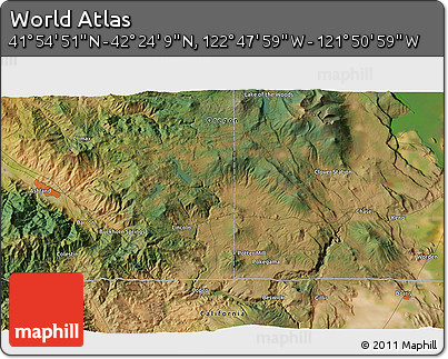 Satellite 3D Map of the Area around 42° 9' 30" N, 122° 19' 29" W