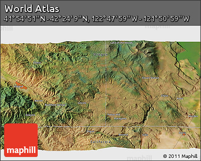 Satellite 3D Map of the Area around 42° 9' 30" N, 122° 19' 29" W