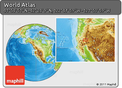 Physical Location Map of the Area around 42° 9' 30" N, 122° 19' 29" W