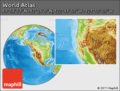 Physical Location Map of the Area around 42° 9' 30" N, 122° 19' 29" W