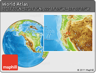 Physical Location Map of the Area around 42° 9' 30" N, 122° 19' 29" W