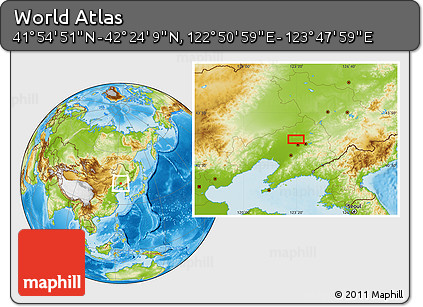 Physical Location Map of the Area around 42° 9' 30" N, 123° 19' 29" E