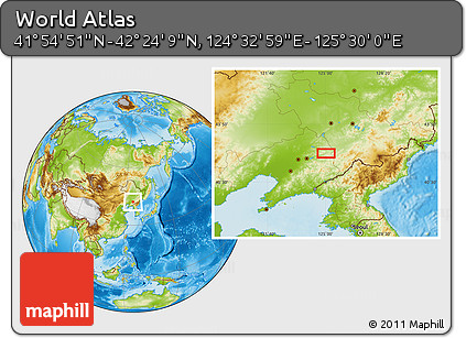 Physical Location Map of the Area around 42° 9' 30" N, 125° 1' 30" E