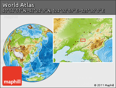 Physical Location Map of the Area around 42° 9' 30" N, 125° 1' 30" E