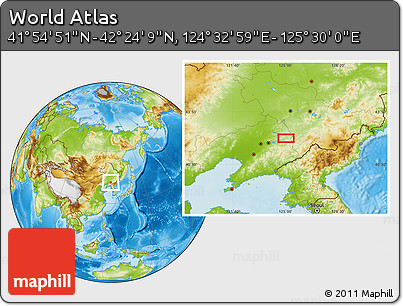 Physical Location Map of the Area around 42° 9' 30" N, 125° 1' 30" E