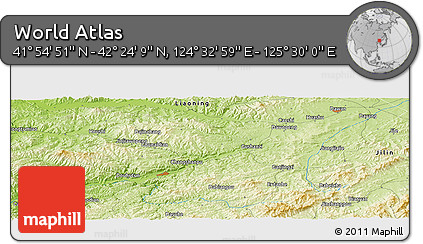 Physical Panoramic Map of the Area around 42° 9' 30" N, 125° 1' 30" E