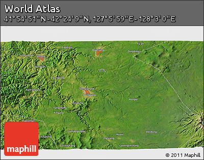 Satellite 3D Map of the Area around 42° 9' 30" N, 127° 34' 30" E
