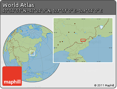 Savanna Style Location Map of the Area around 42° 9' 30" N, 128° 25' 30" E