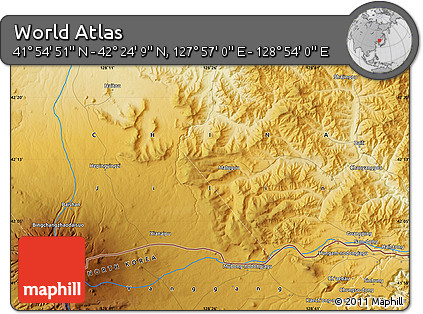 Physical Map of the Area around 42° 9' 30" N, 128° 25' 30" E