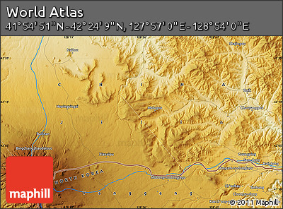 Physical Map of the Area around 42° 9' 30" N, 128° 25' 30" E