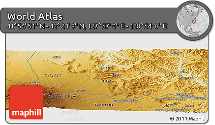 Physical Panoramic Map of the Area around 42° 9' 30" N, 128° 25' 30" E