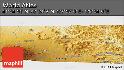 Physical Panoramic Map of the Area around 42° 9' 30" N, 128° 25' 30" E