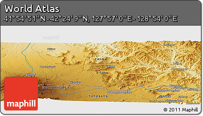 Physical Panoramic Map of the Area around 42° 9' 30" N, 128° 25' 30" E