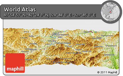 Physical Panoramic Map of the Area around 42° 9' 30" N, 129° 16' 30" E