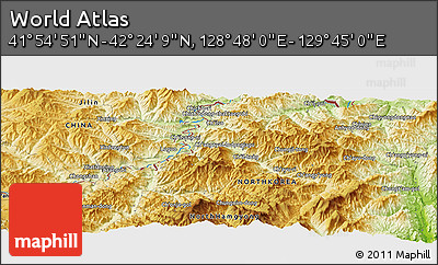Physical Panoramic Map of the Area around 42° 9' 30" N, 129° 16' 30" E